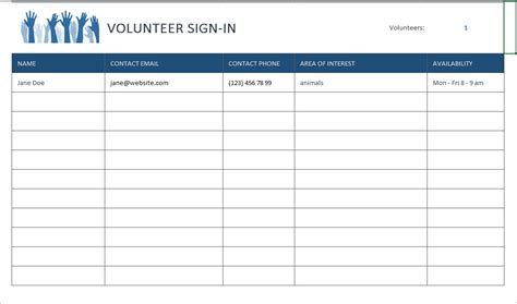 volunteer sign in page.
